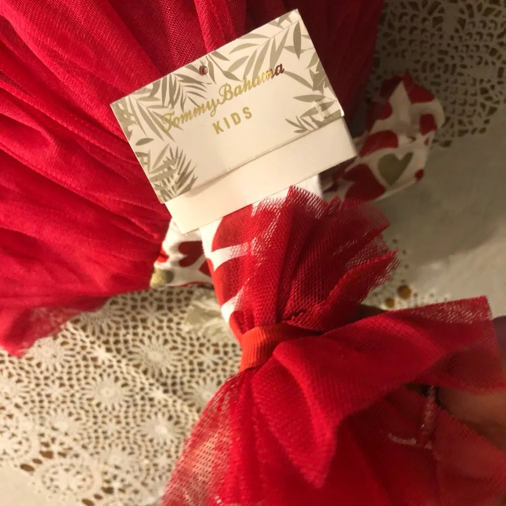Tommy Bahama Tutu Red Heart Dress & Matching Headband Size 0/3 Moths  NEW